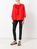 ruffle front blouse