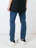 logo饰拼色牛仔裤