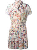 birds print pleated dress
