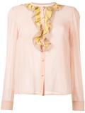 ruffled neck sheer blouse