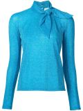 metallic tie collar blouse