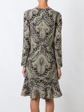 Damask print drop waist dress