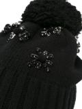 flower embellished pompom beanie