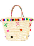 Pom pom straw tote