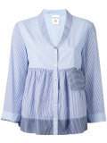 striped ruffled buttoned blouse