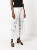 open embroidery cropped trousers