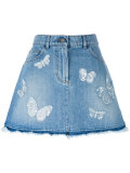 butterfly appliqué denim skirt