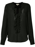 sheer ruffle front blouse