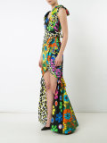 mixed print fishtail gown