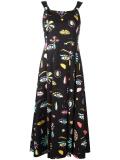 multi print flared dress