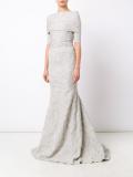 off-the-shoulder jacquard gown