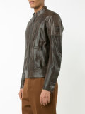 banded collar leather jacket