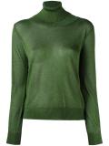 metallic turtleneck knit blouse