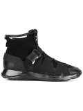 lace up and buckle high top sneakers