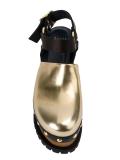 buckled platform clog sandals
