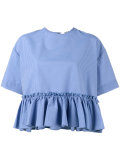 stripe ruffle seersucker top