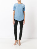buttoned shoulder denim T-shirt