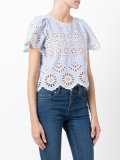 eyelet fabric striped blouse