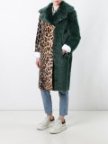 contrast panel fur coat