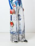 孔雀印花对比边开衫