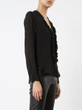 sheer ruffle front blouse
