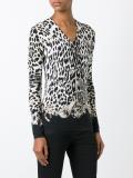leopard pattern V-neck jumper