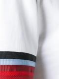 striped sleeves frayed trim blouse