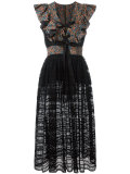 lace-up ruffled sheer dress