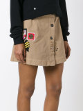 patches buttoned denim skirt