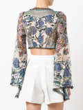 floral lace front flared sleeve crop top