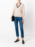 contrast V-neck jumper