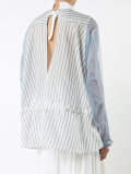 sheer panel stripe bib shirt