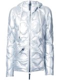 metallic hooded puffer jacket