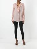 ruffled V-neck sheer blouse