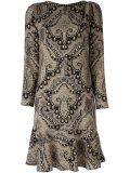 Damask print drop waist dress