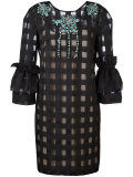 grid puff sleeve dress