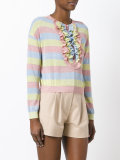 ruffled trim striped sweatshirt 