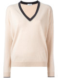 contrast V-neck jumper