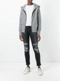 distressed zipped hoodie