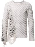 frayed textured knit jumper