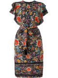 belted ruffle sleeve dress
