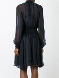 smocked split neck dress