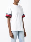 striped sleeves frayed trim blouse