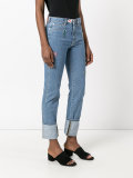 embroidered patch straight jeans