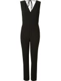 V-neck fitted waist jumpsuit