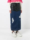 leather effect panel long denim skirt