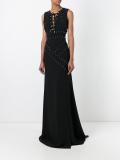 stud embellished lace-up sleeveless gown