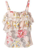 lace-trimmed floral-print top