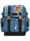 patch distressed denim backpack