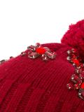 flower embellished pompom beanie